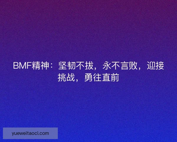 BMF精神：坚韧不拔，永不言败，迎接挑战，勇往直前